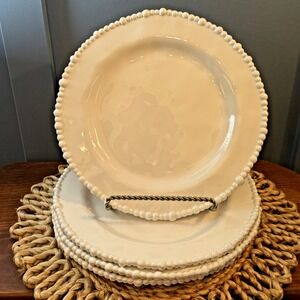 Beaded Melamine Dinner Plates Round Set Of 4 White 10" Home Expressions Preppy